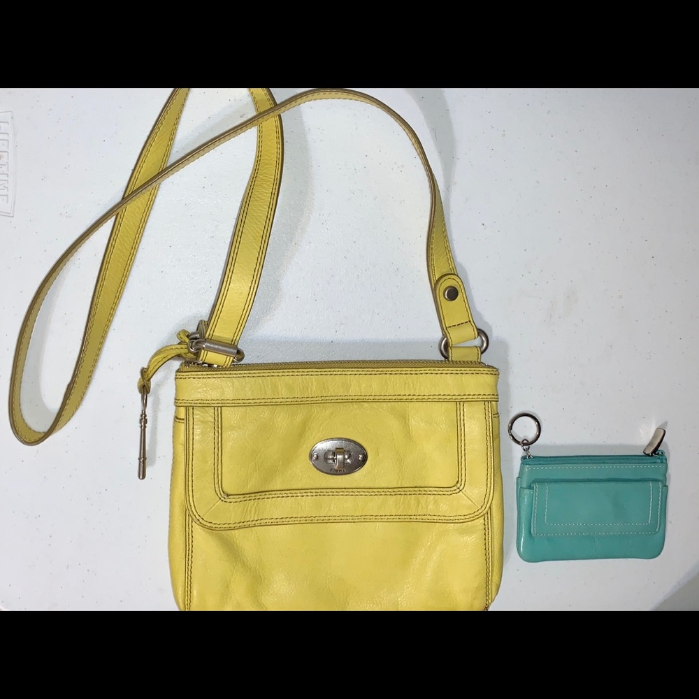 Fossil Crossbody Handbag Yellow Zipper I.D. Holder